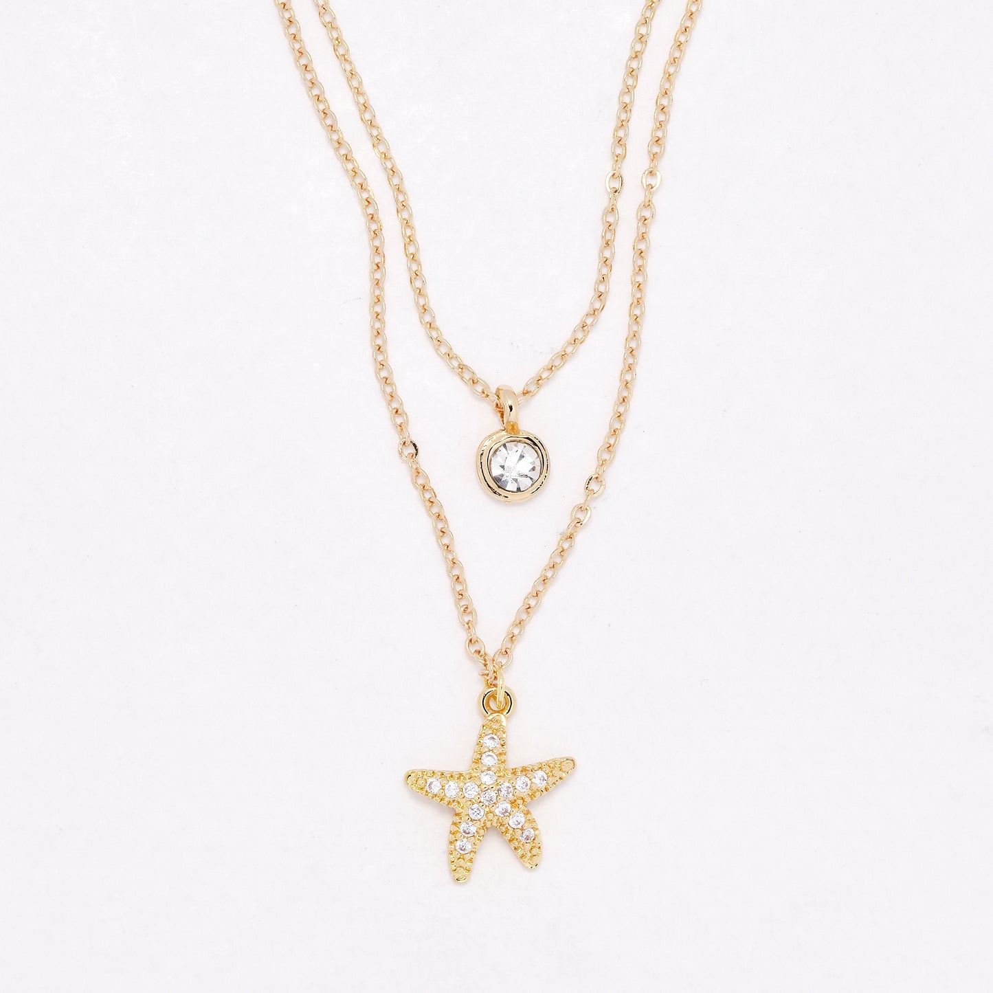 CZYN6597 - Premium brass layered CZ starfish necklace