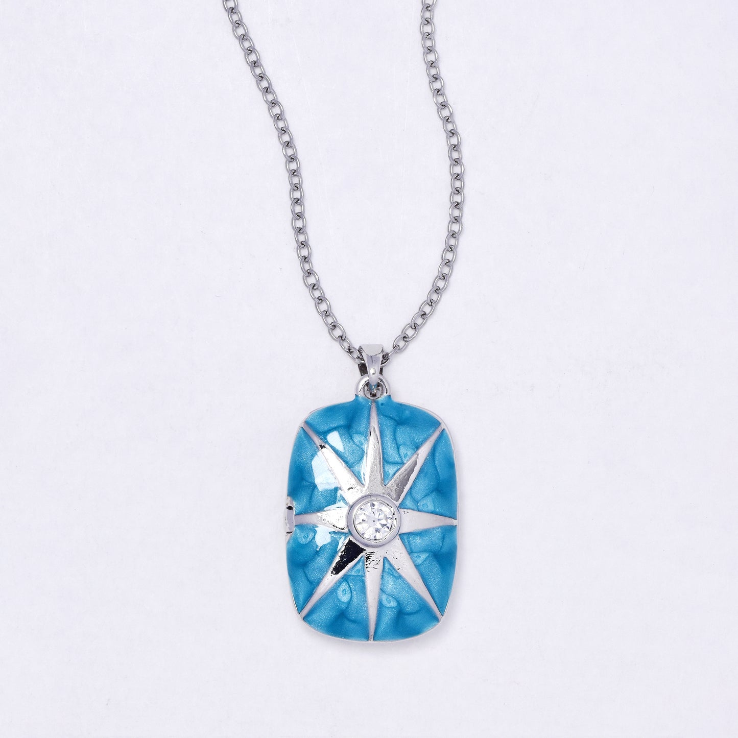 CZYN7302 - Premium brass 45cm + 5cm CZ & enamel 8 pointed star locket necklace