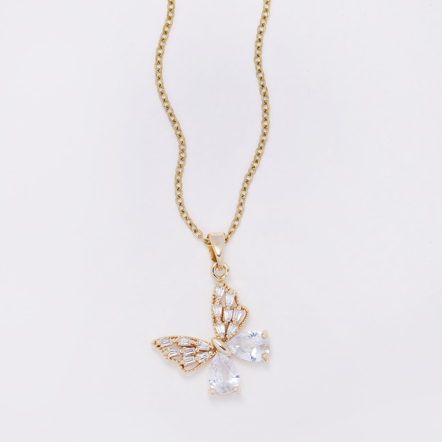 CZYN7390 - Premium brass 40cm + 5cm CZ butterfly necklace