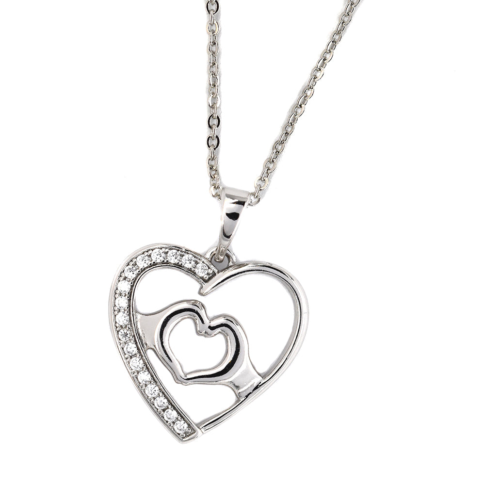 Premium open heart with hand heart cubic zirconia necklace