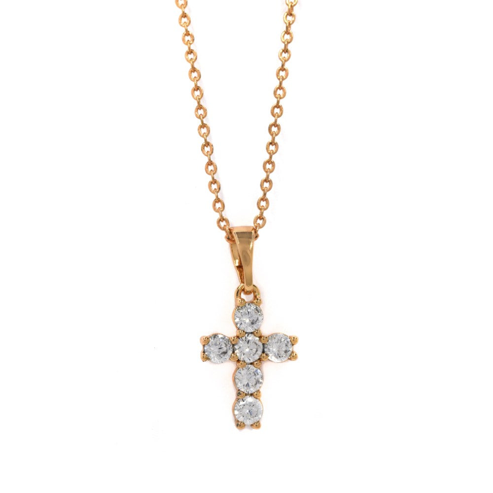 Premium rose Gold scalloped Cubic zirconia cross on chain