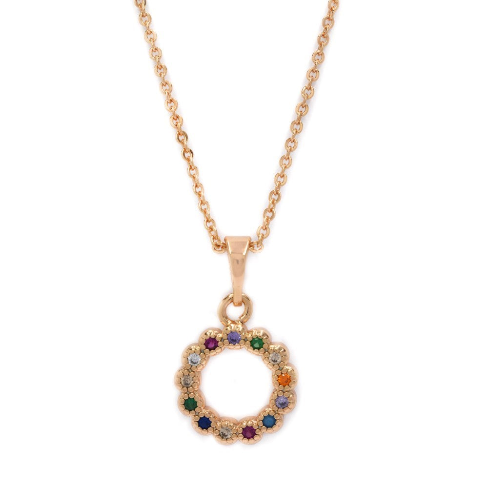 Premium round cut out colour cubic zirconia flower halo necklace - CZYP4504