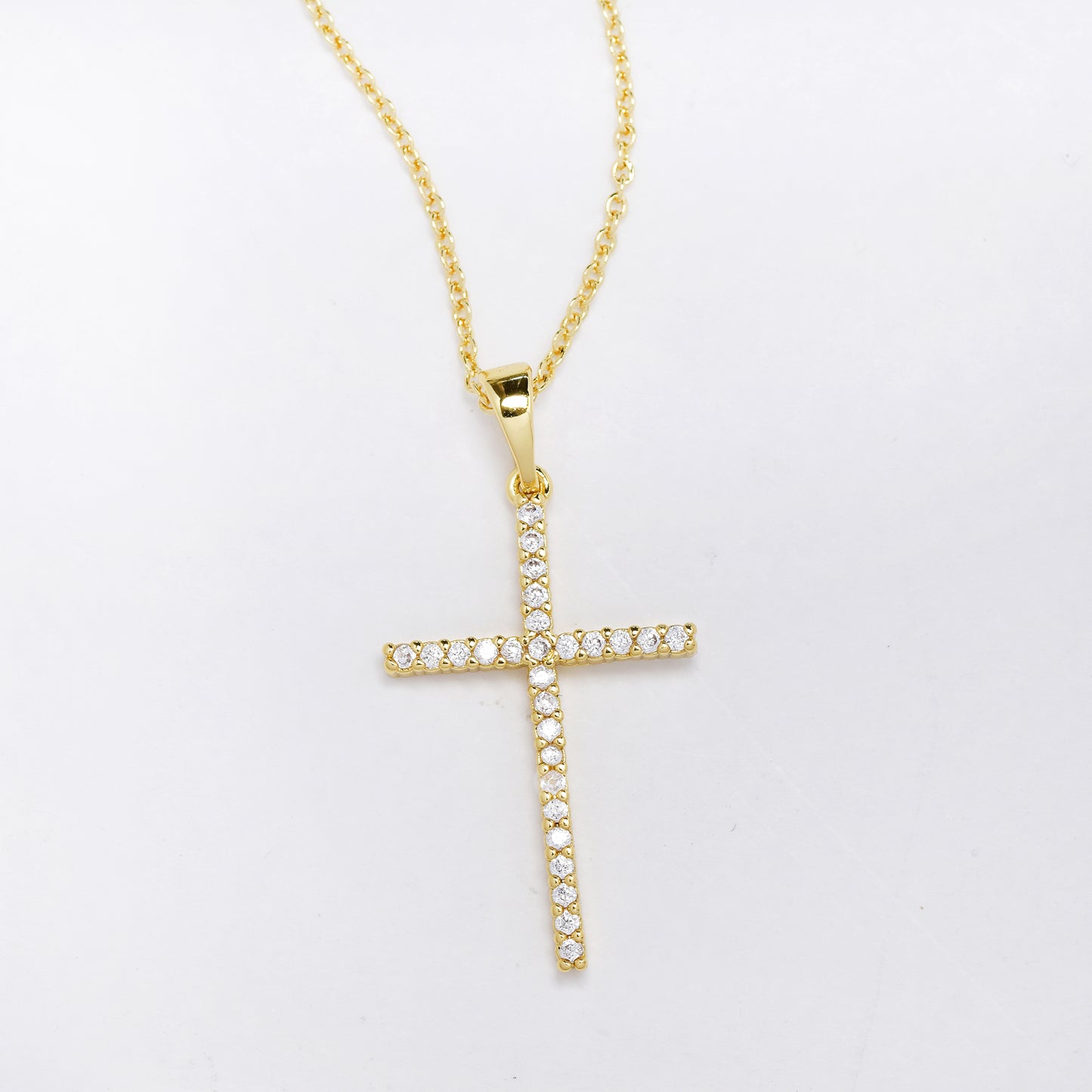 27mm gold CZ cross necklace - CZYP5766