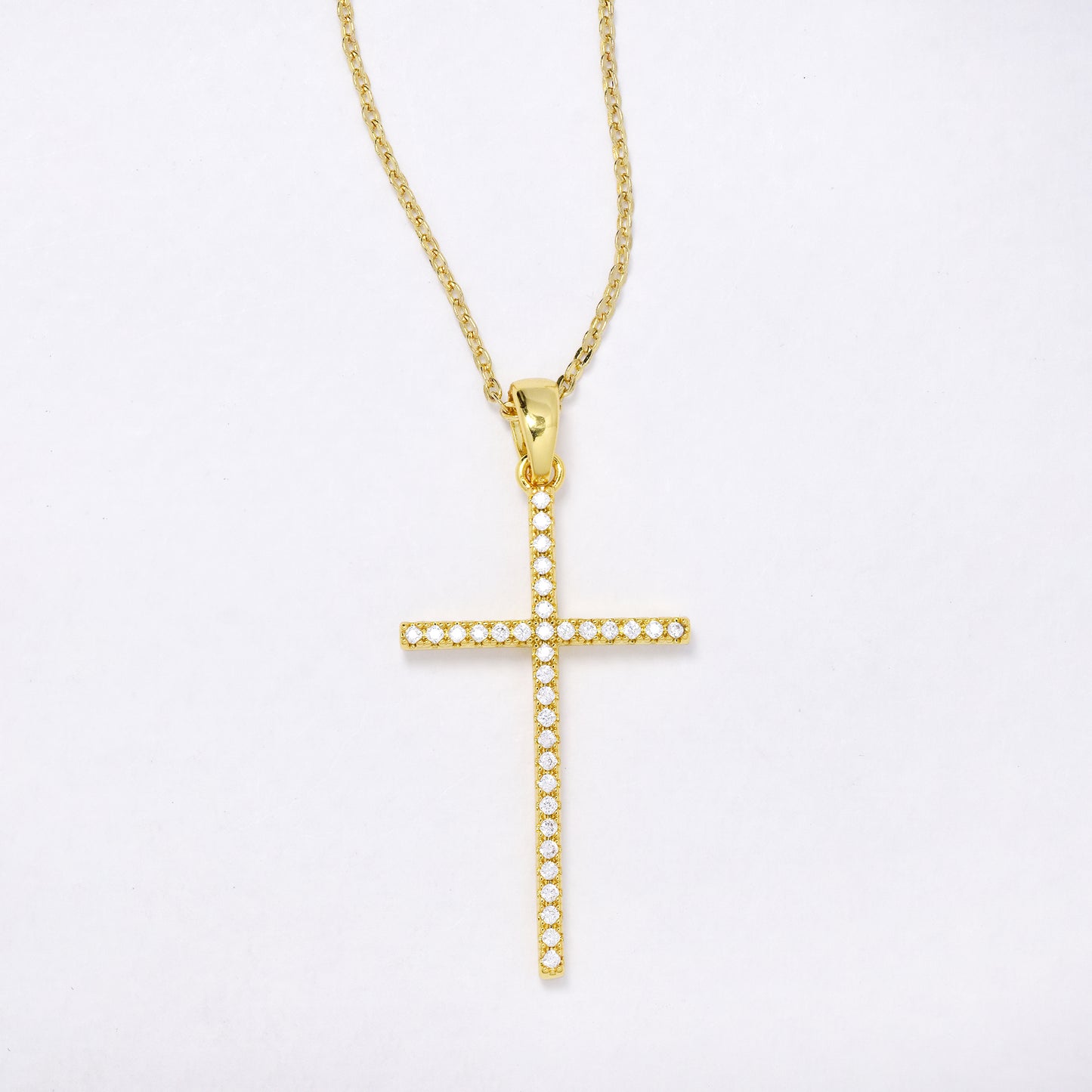 CZYP5766A - Premium brass 32mm CZ cross necklace