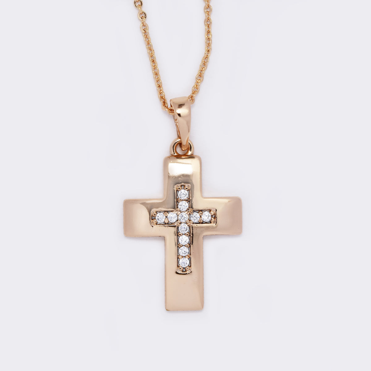 CZYP5783-RG - Brass cross inner CZ necklace