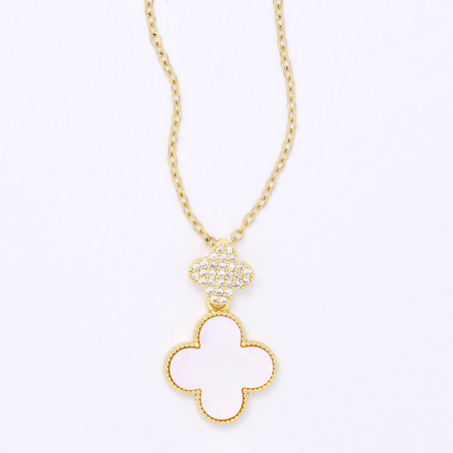 CZYP7493 - Premium brass CZ flower & shell drop necklace