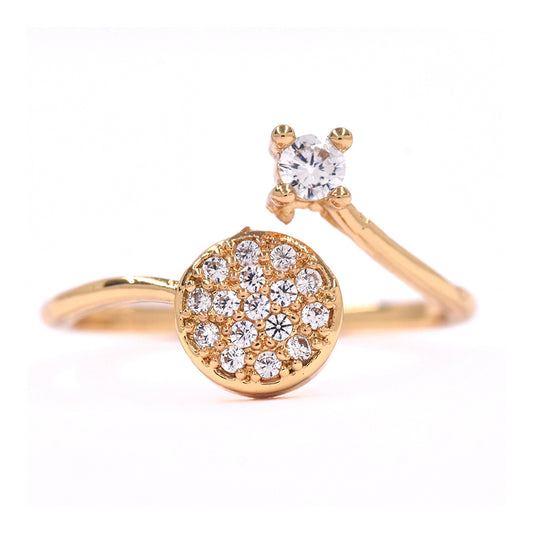 Premium old plated cubic zirconia disc free size ring