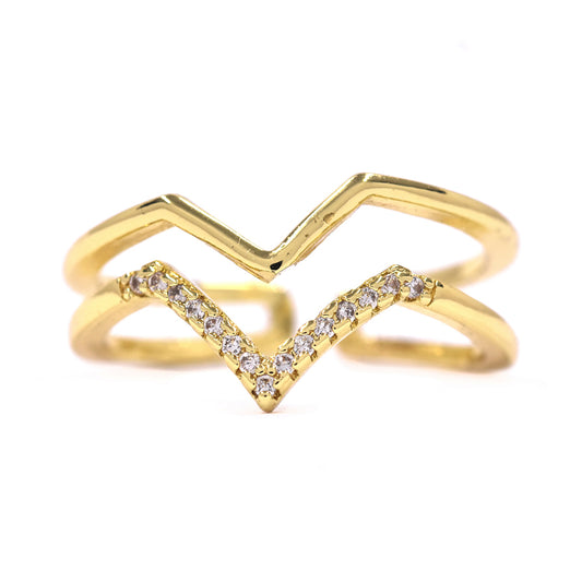 Premium cubic zirconia double V gold free size ring