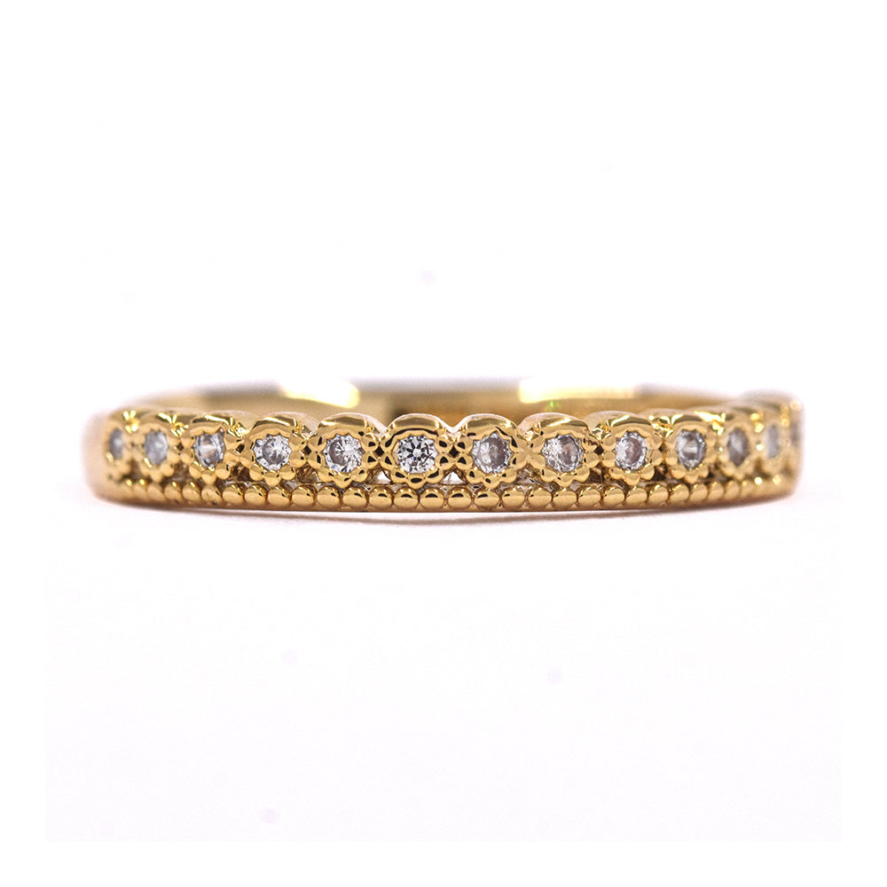CZYR1027 - Brass gold plated eternity band ring Cubic Zirconia scalloped eternity band ring