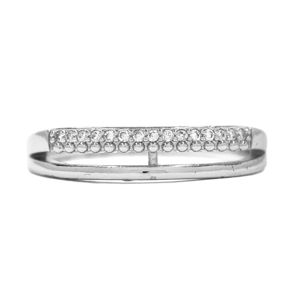 CZYR1032 - Brass double row cubic zirconia split scalloped eternity ring