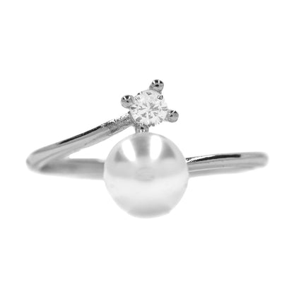 Premium pearl and cubic zirconia free size ring