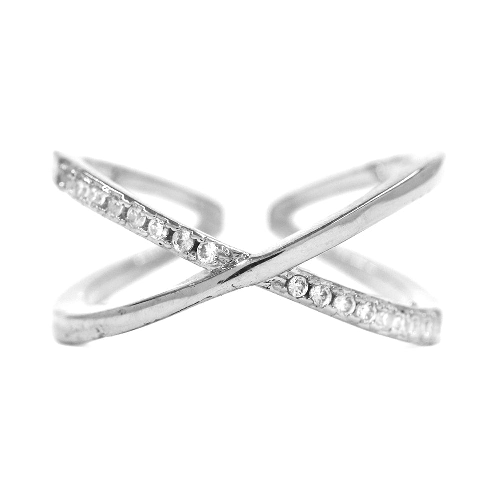 CZYR1039 - Brass cross cubic zirconia free size ring