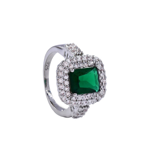 Premium cubic zirconia ring with green baguette stone