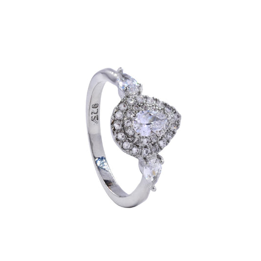 Premium cubic zirconia ring with pear shaped centre stone