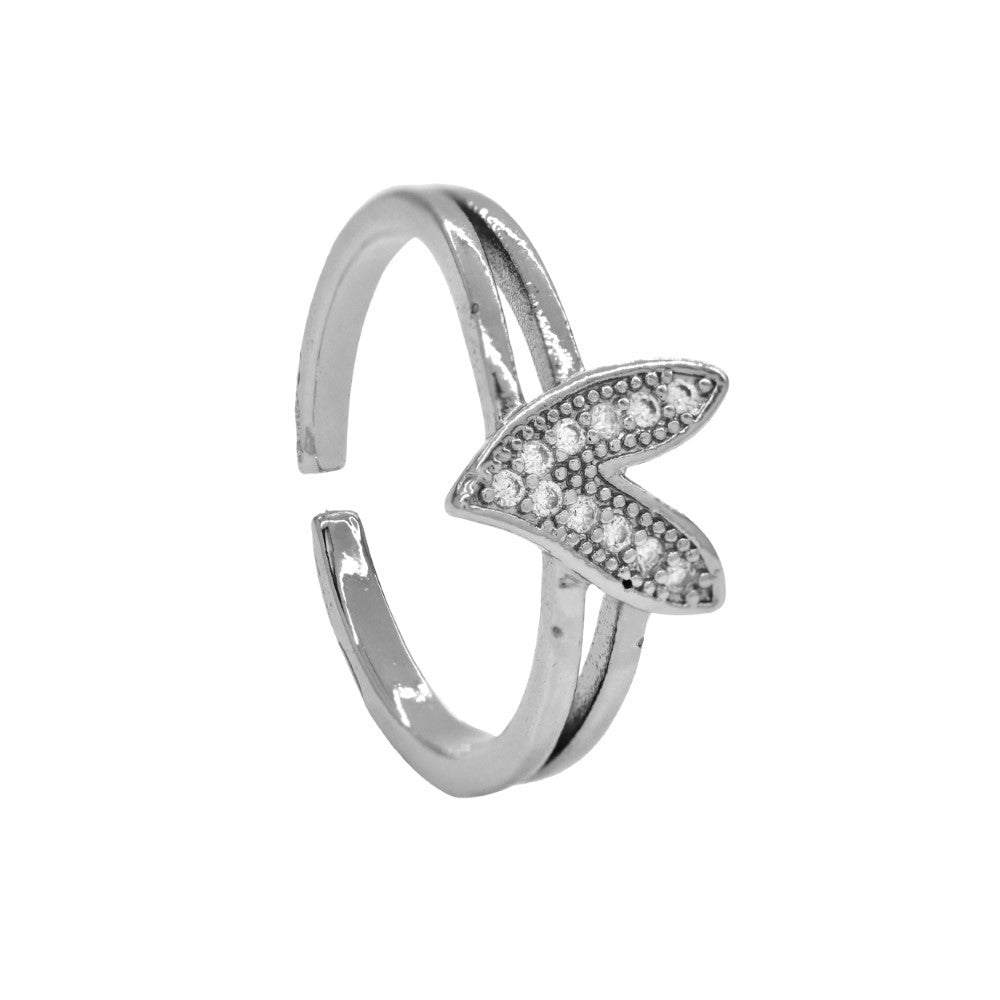 Premium cubic zirconia split shank heart free size ring