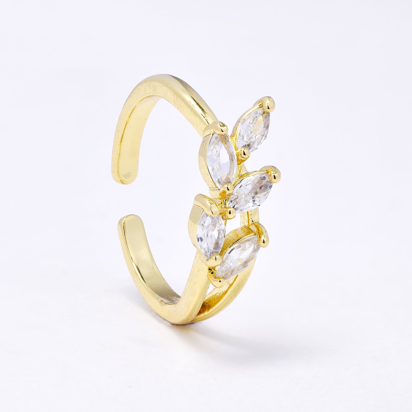 CZYR7501 - Premium brass CZ leaf open size ring