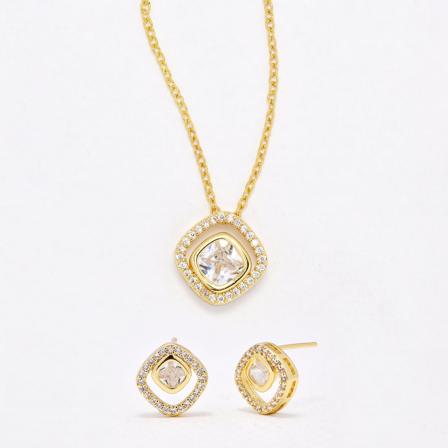 CZYST6587 - Premium square CZ necklace & earring set