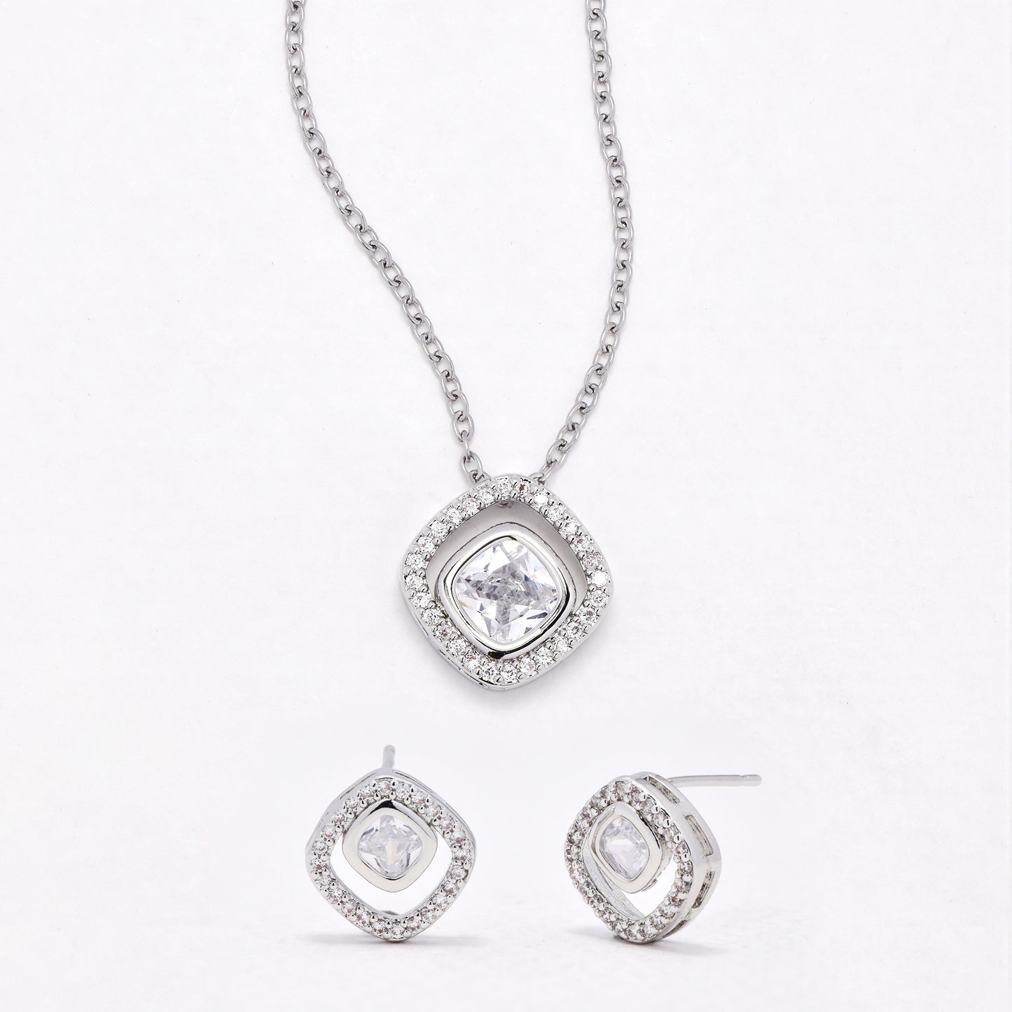 CZYST6587 - Premium square CZ necklace & earring set