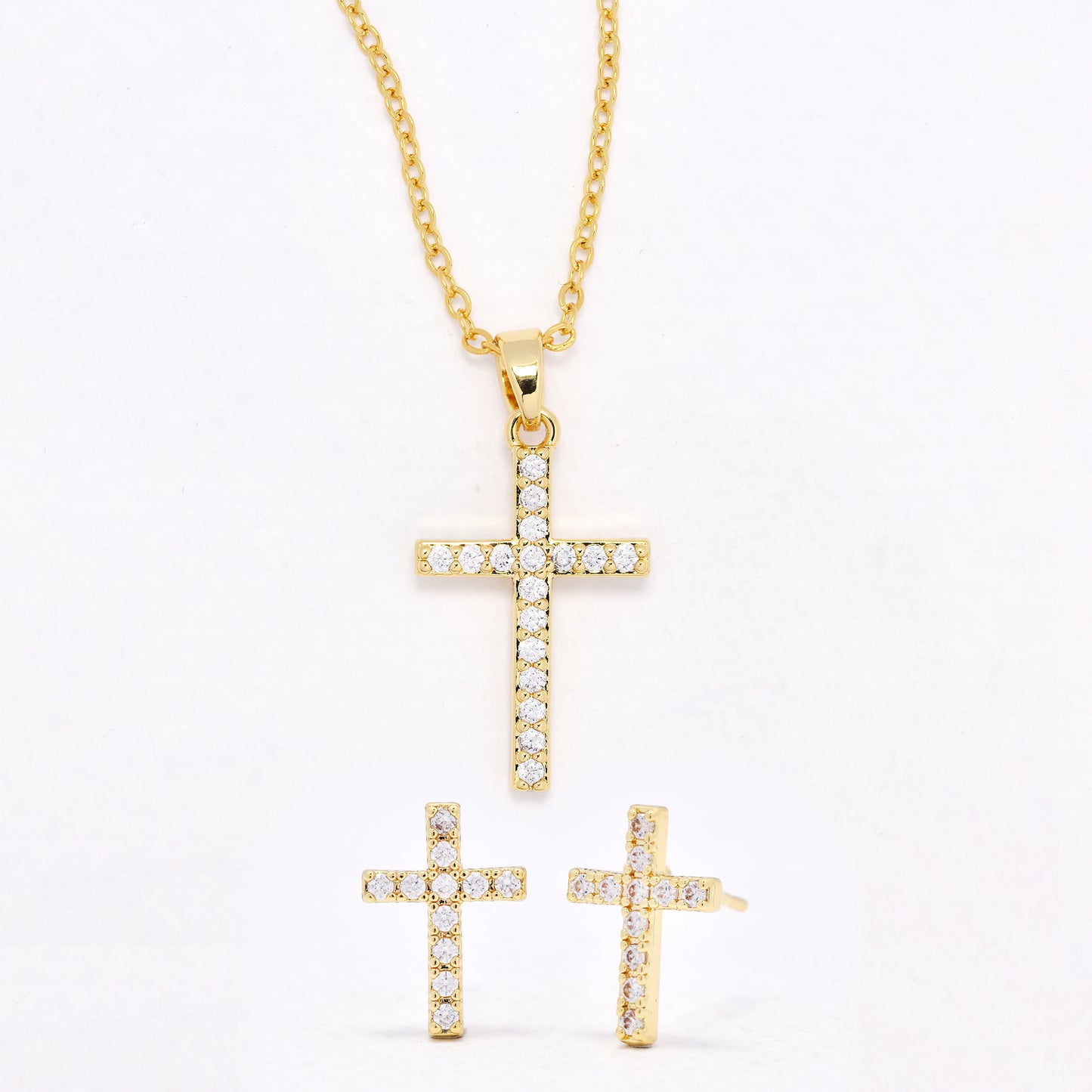 CZYST6589 - Premium CZ cross necklace & earring set