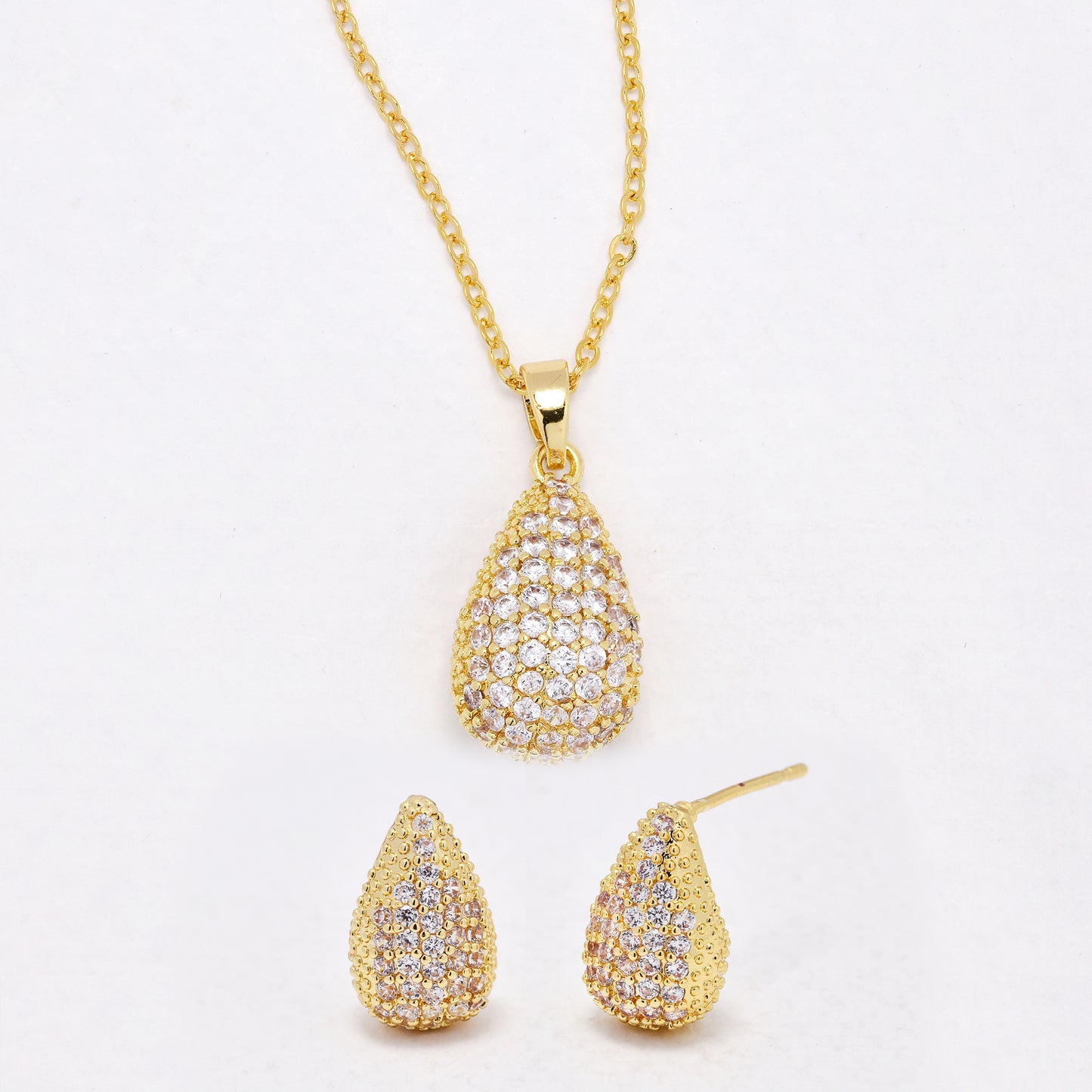 CZYST6591 - Premium CZ teardrop necklace & earring set