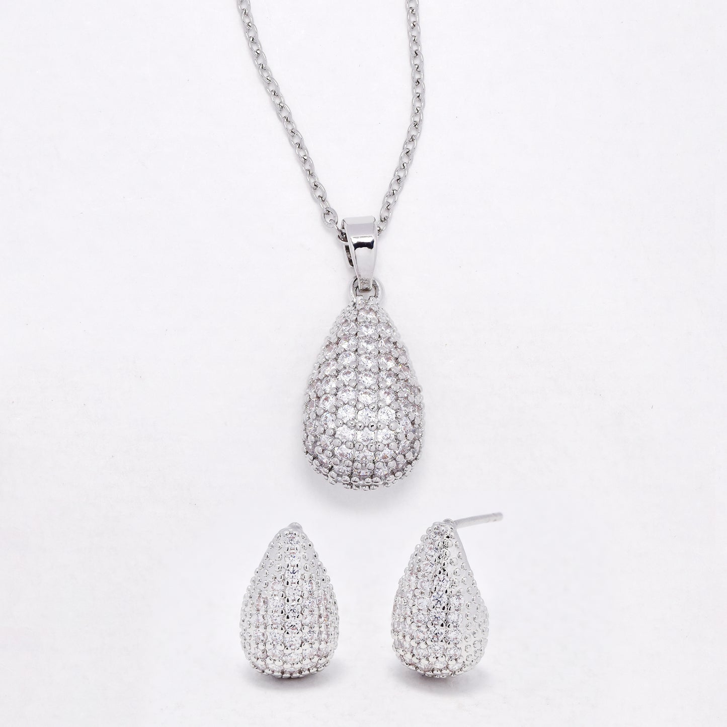 CZYST6591 - Premium CZ teardrop necklace & earring set
