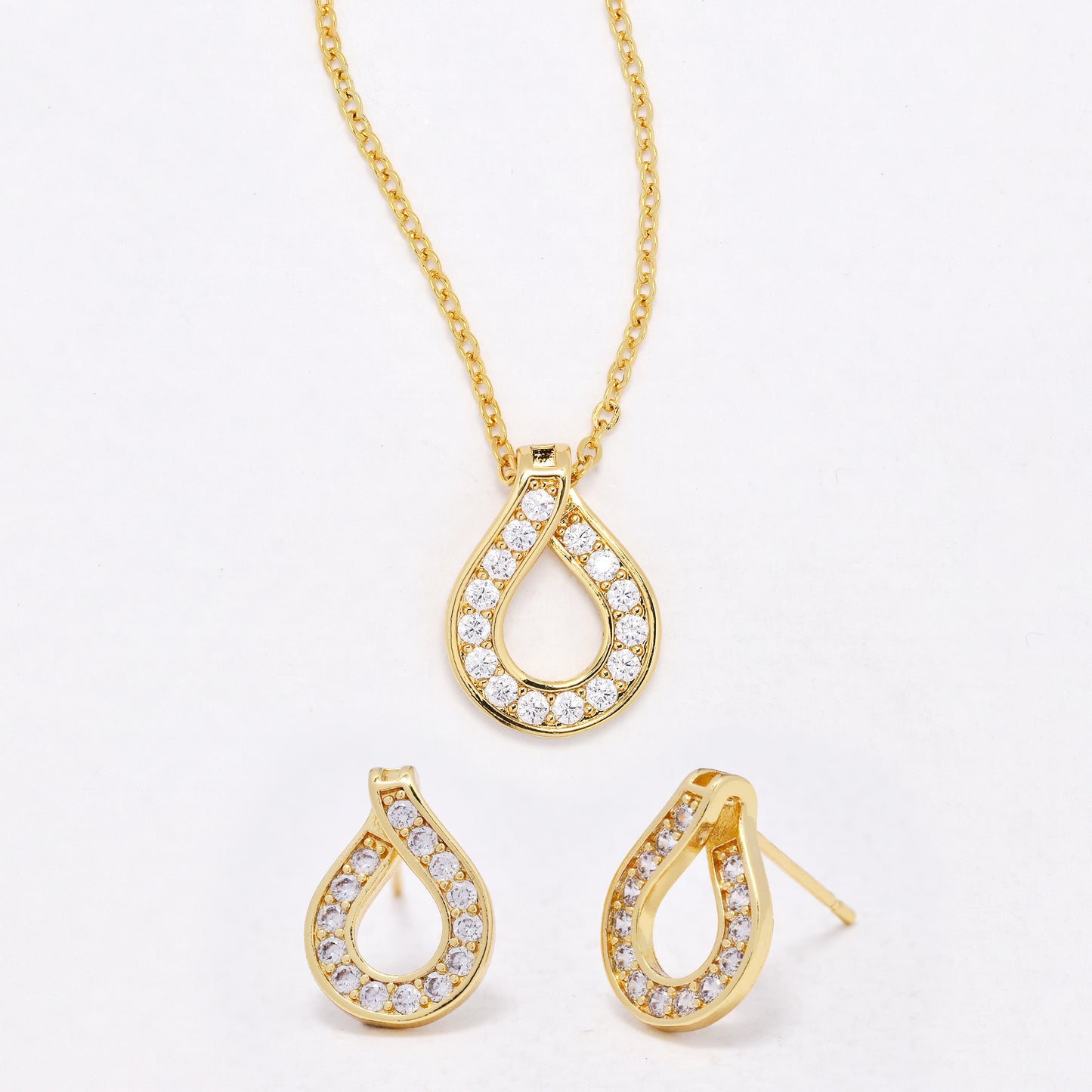 CZYST6595 - Premium cutout CZ teardrop necklace & earring set