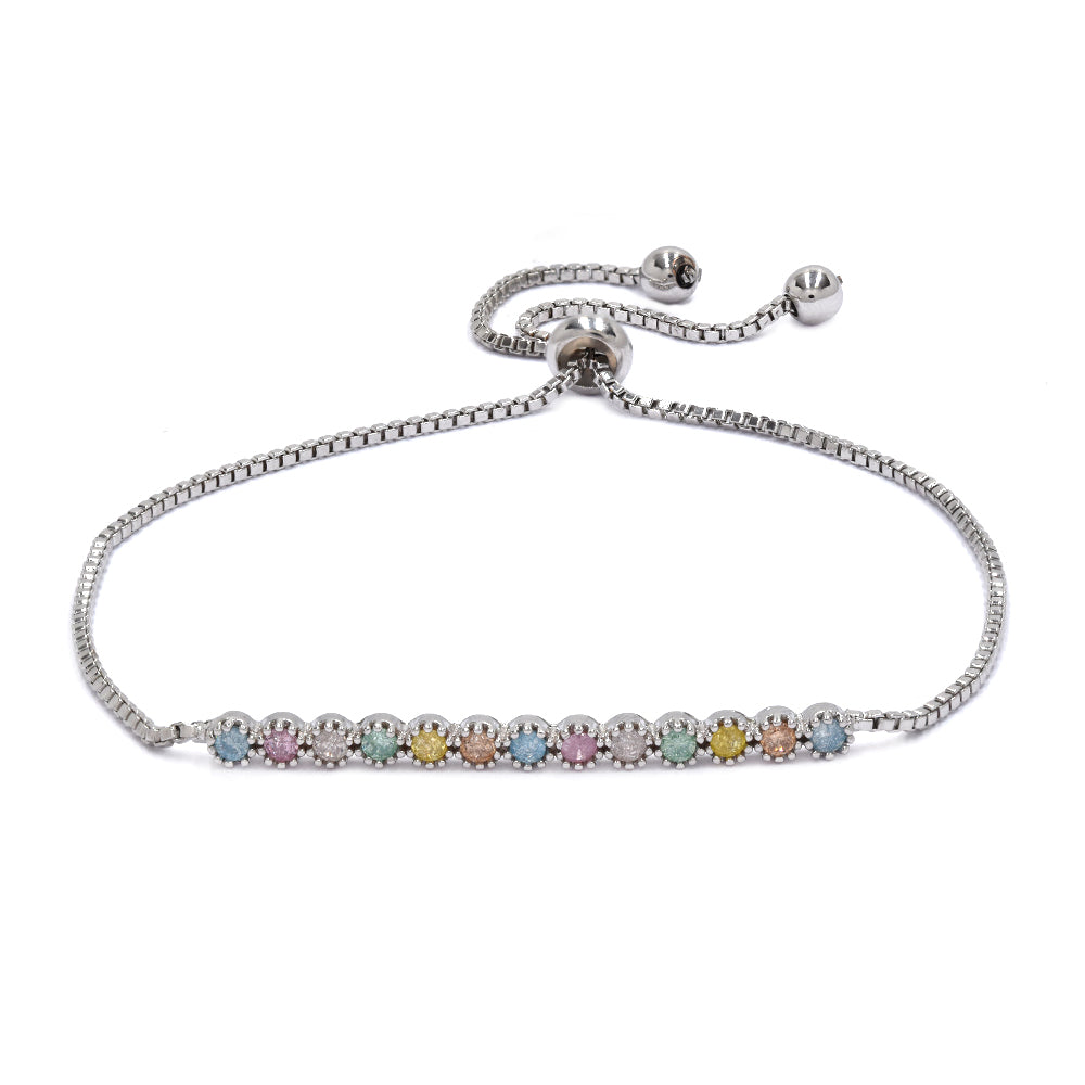 Premium colour bar cubic zirconia slide adjustable bracelet