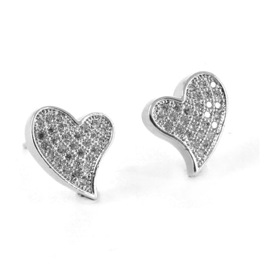 Premium cubic zirconia curved heart stud earrings