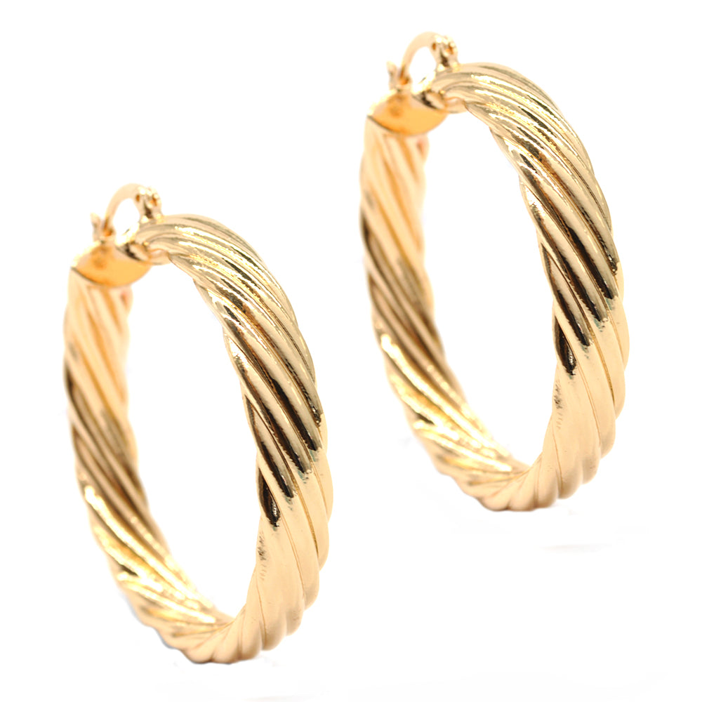 Premium gold diagonal embossed stripe hoop earring