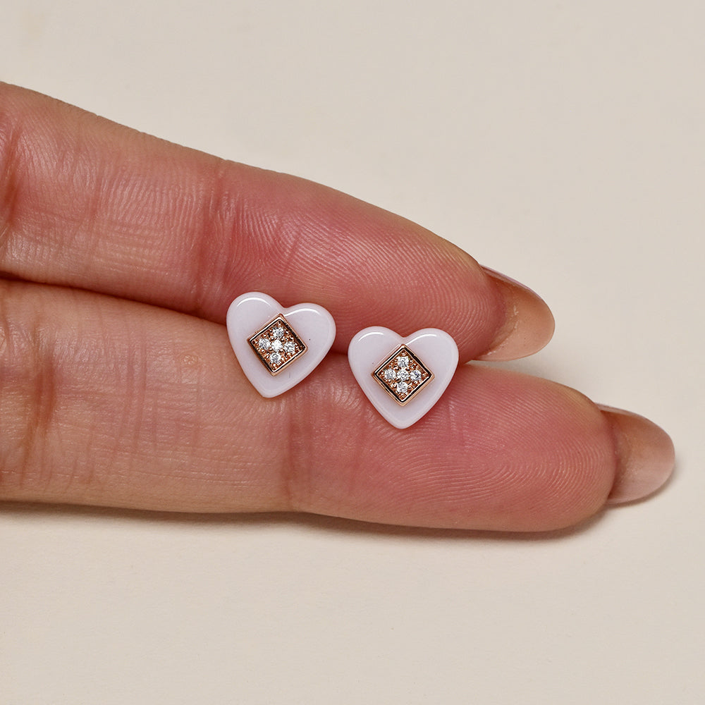 GFE3545 - Premium cubic zirconia enamel heart stud earring