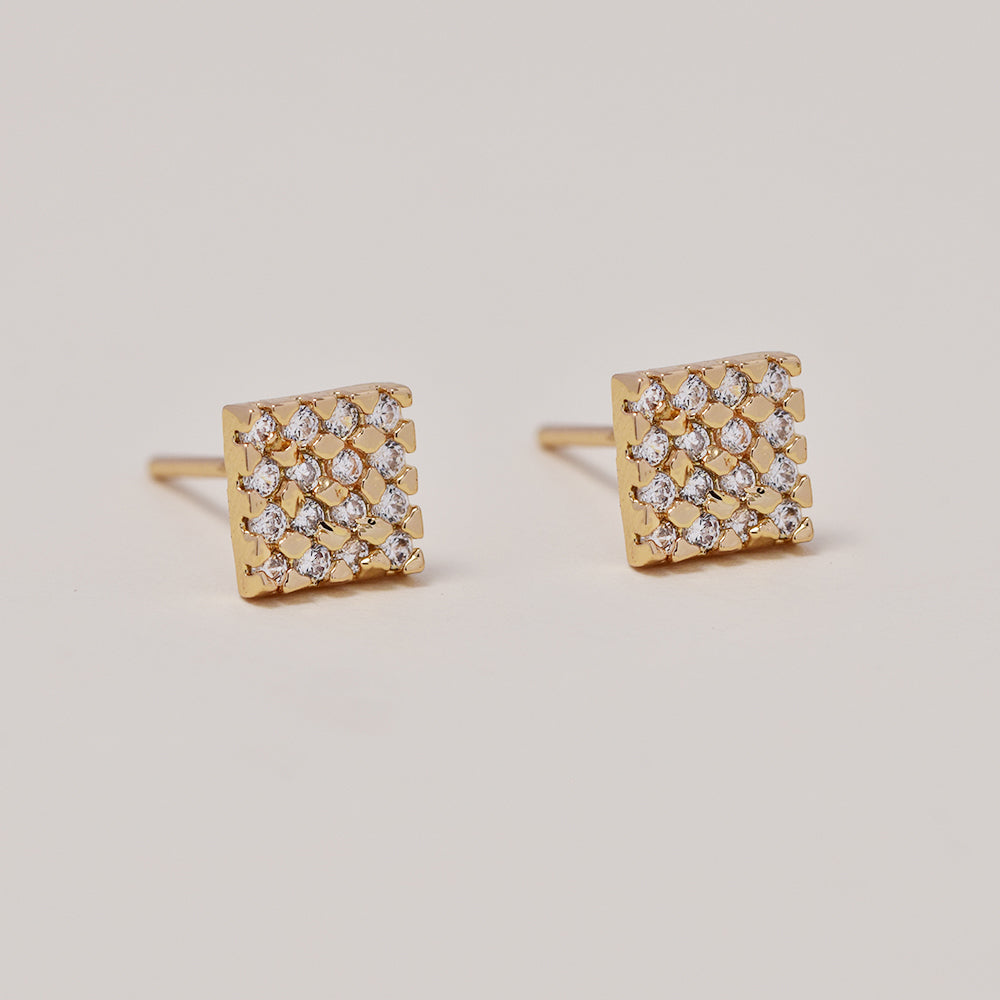 GFE3618 - Premium brass square cubic zirconia gold plated stud earrings