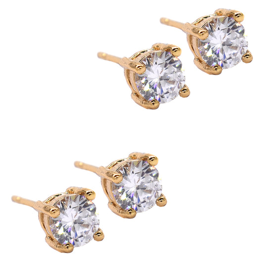 2 Pack premium plated cubic zirconia 4 claw 5mm stud earring