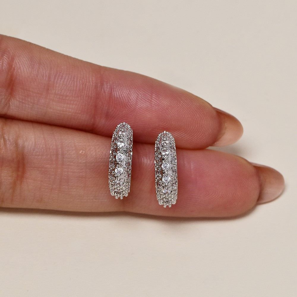 Premium silver plated cubic zirconia 16mmx5mm half hoop earring - GFE4148