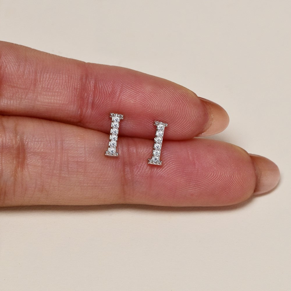 Premium silver plated cubic zirconia initial stud earring