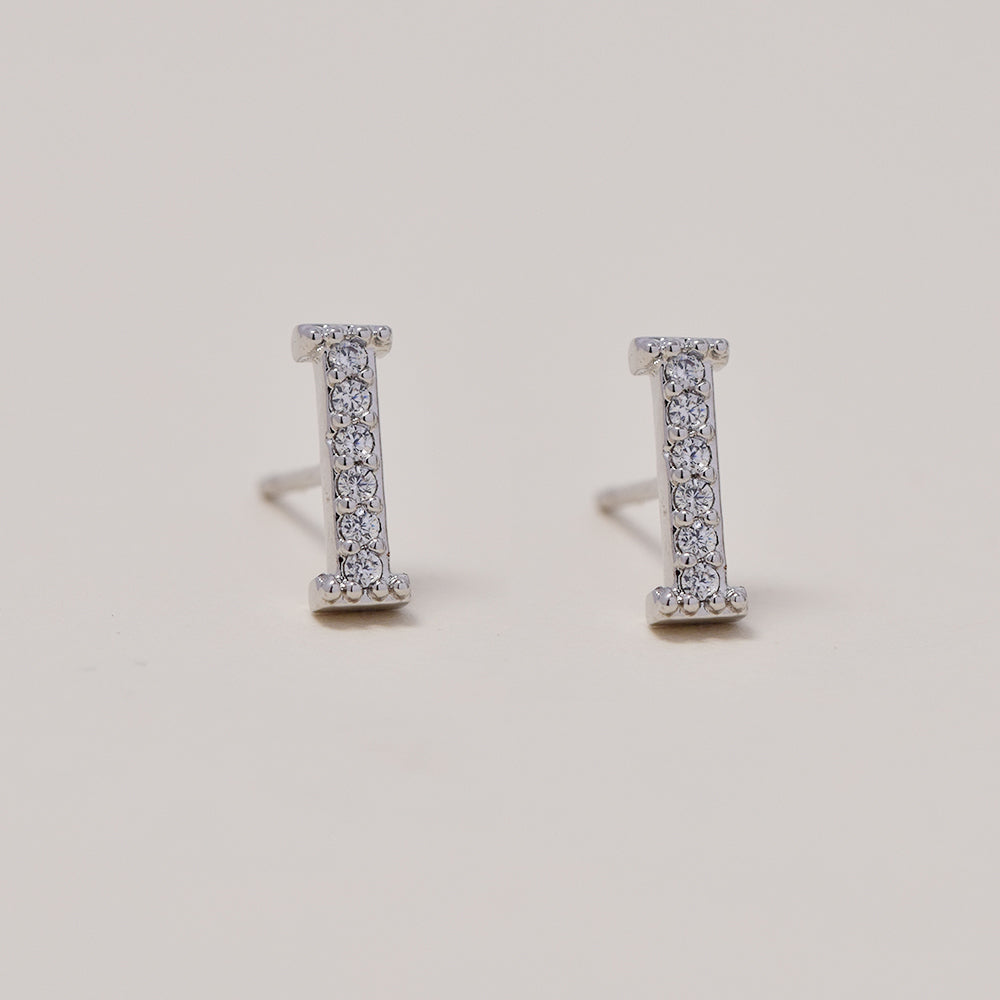 Premium silver plated cubic zirconia initial stud earring