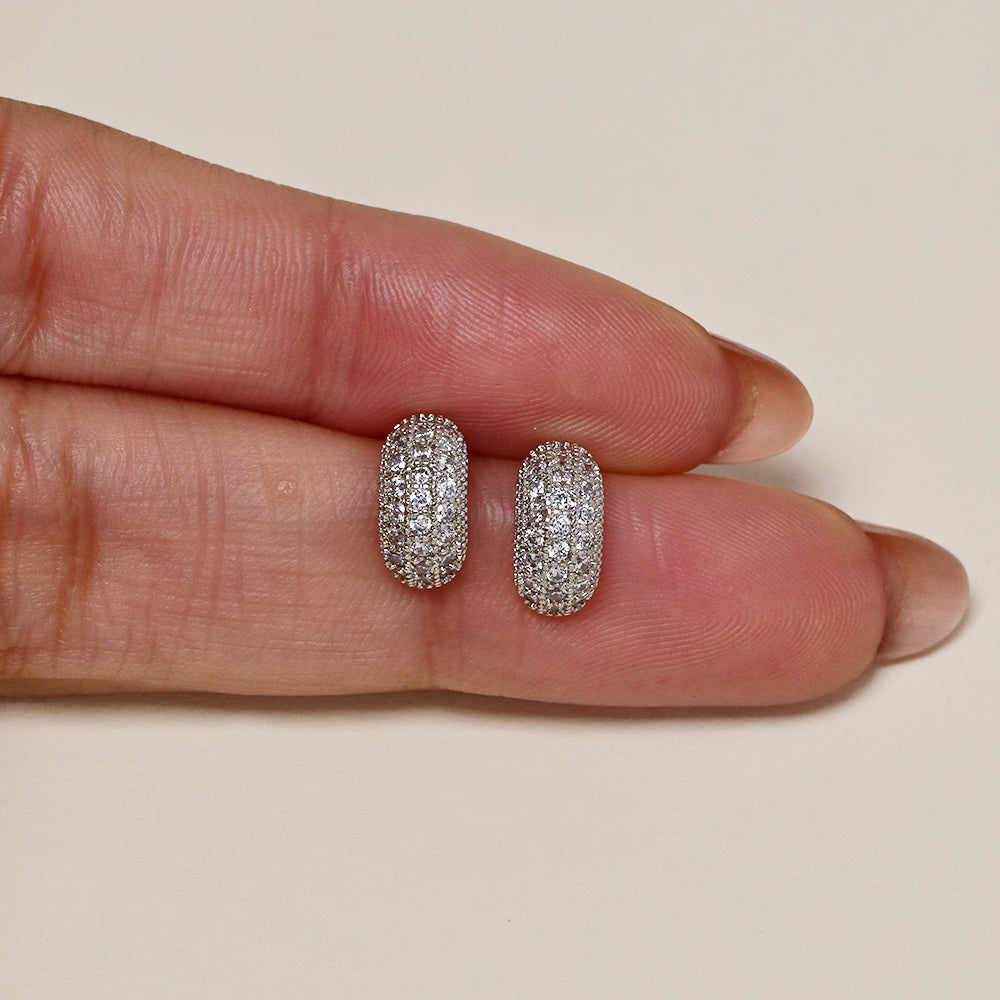 Premium silver plated cubic zirconia 11mmx5mm half hoop earring - GFE4154