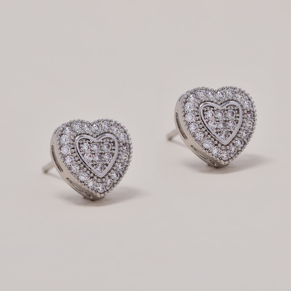 Premium pave cubic zirconia heart stud earrings - GFE4155