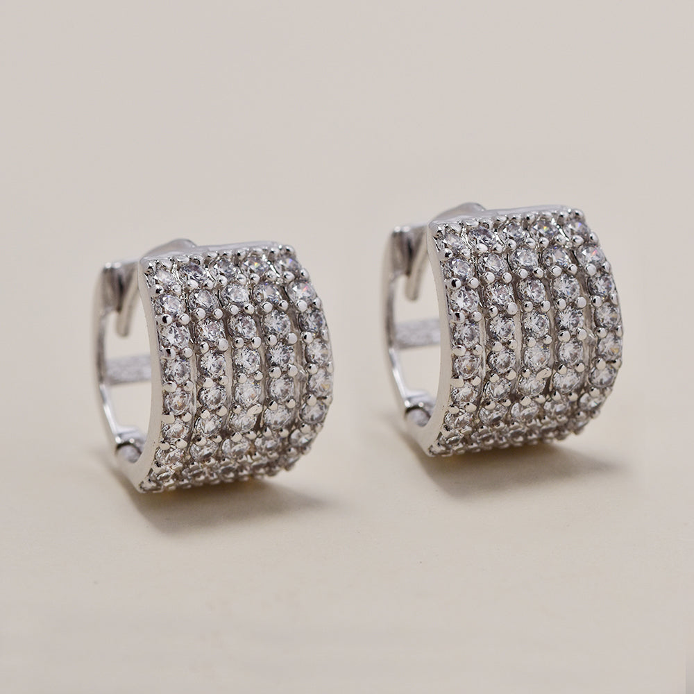 Premium silver plated cubic zirconia 5 row broad huggie earring - GFE515