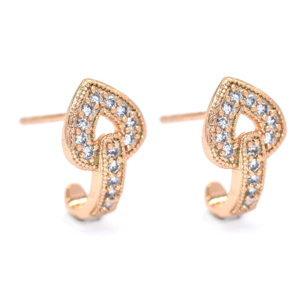 Premium gold plated spade semi circle cubic zirconia stud earring