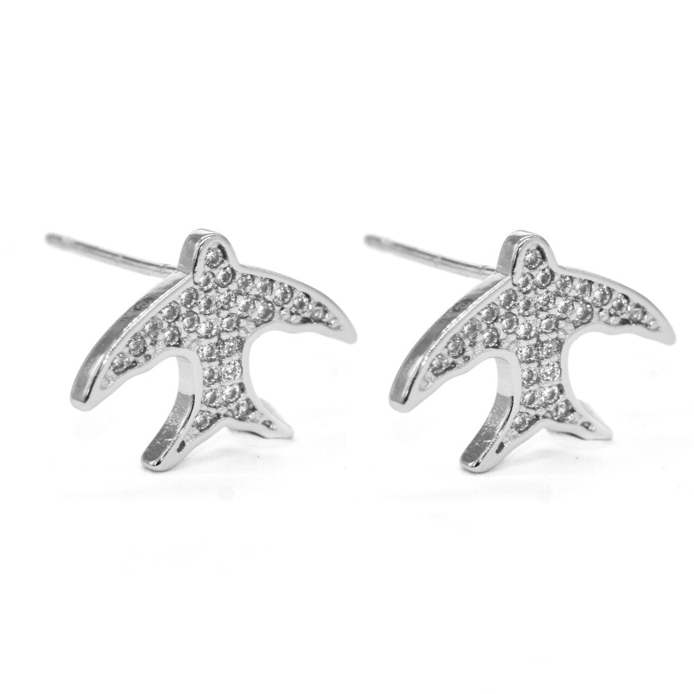 Premium silver plated cubic zirconia pave bird stud earring