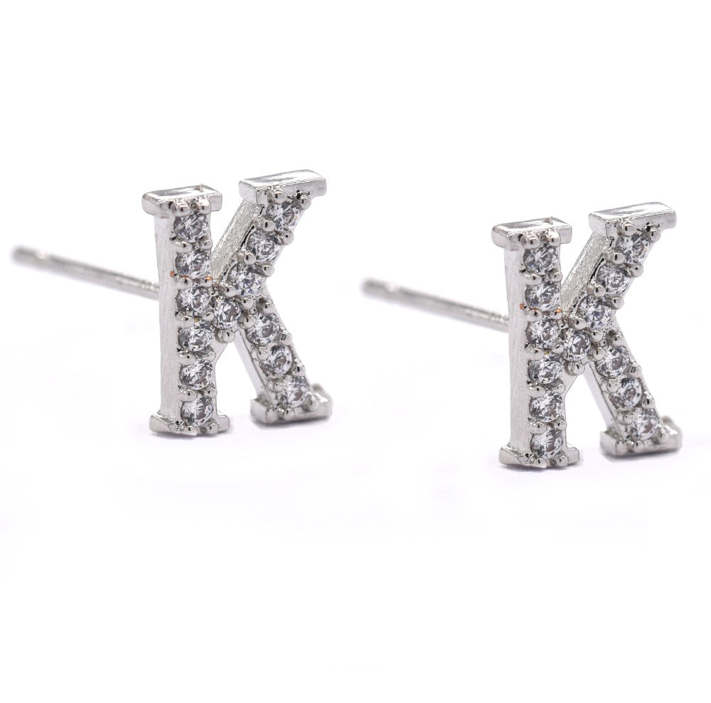 Premium silver plated cubic zirconia initial stud earring