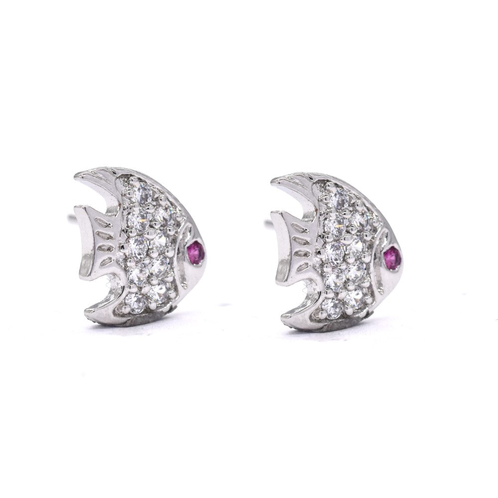Premium silver plated cubic zirconia fish stud earring
