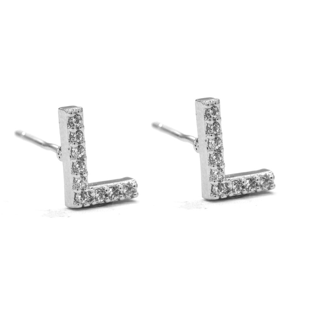 Premium silver plated cubic zirconia initial stud earring