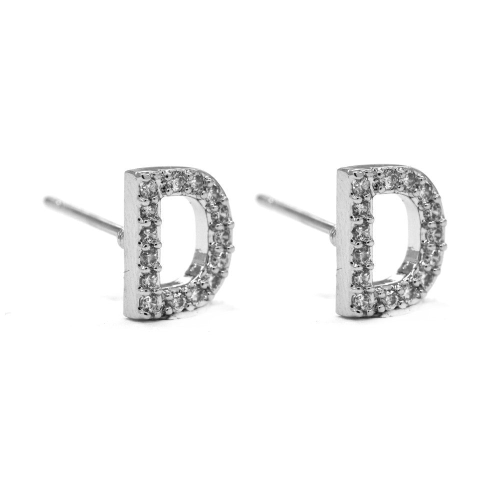 Premium silver plated cubic zirconia initial stud earring