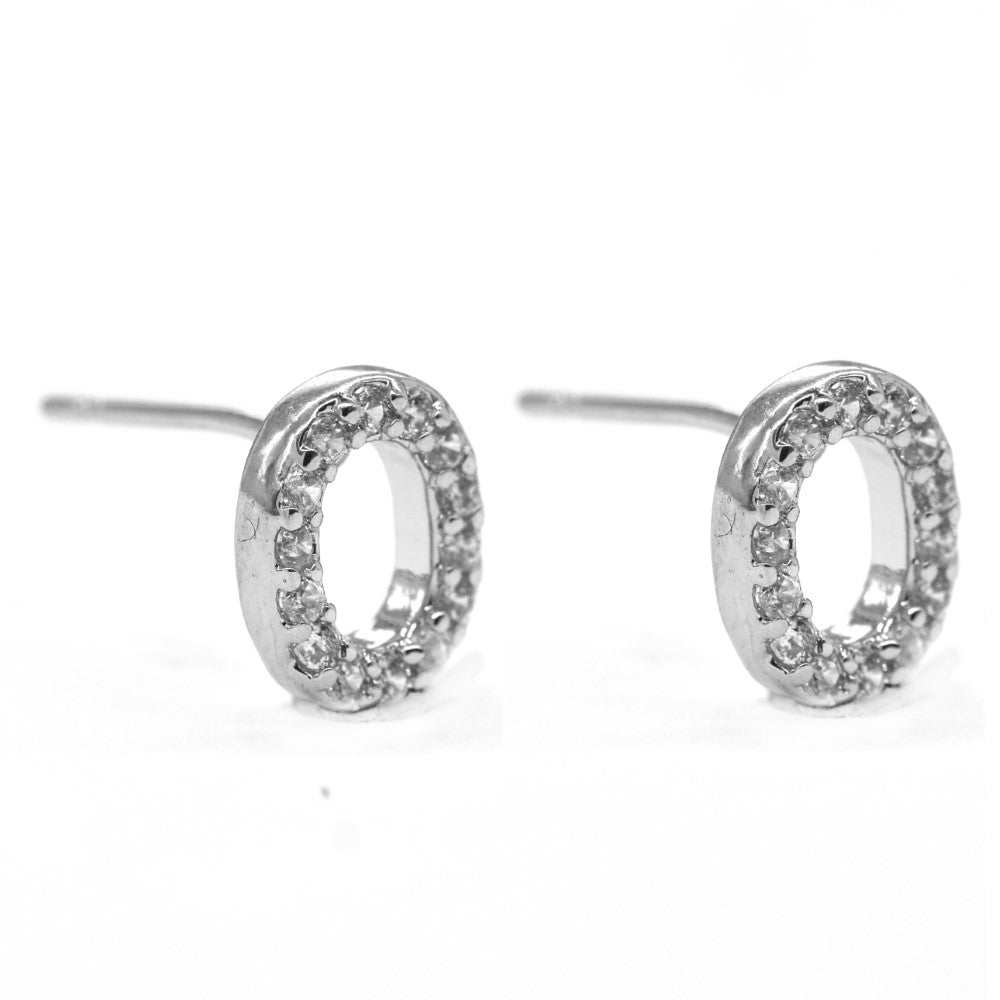 Premium silver plated cubic zirconia initial stud earring