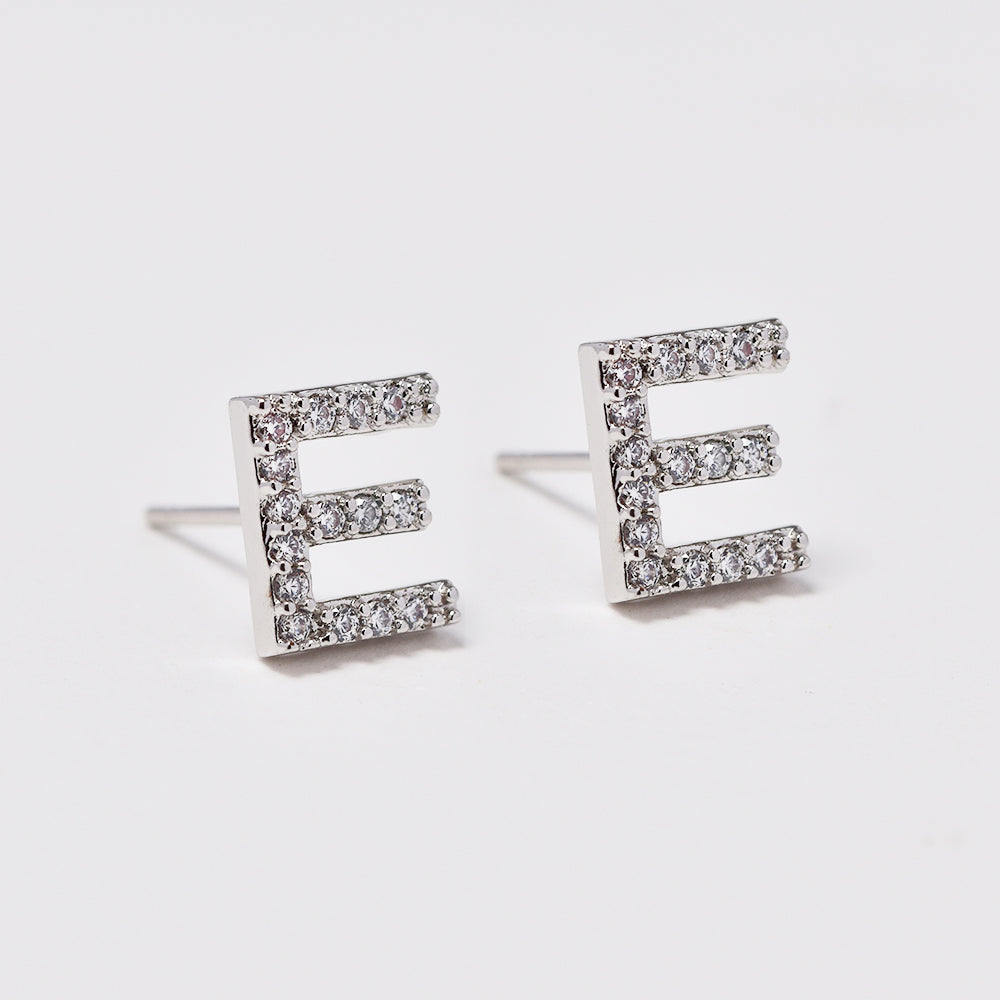 Premium silver plated cubic zirconia initial stud earring
