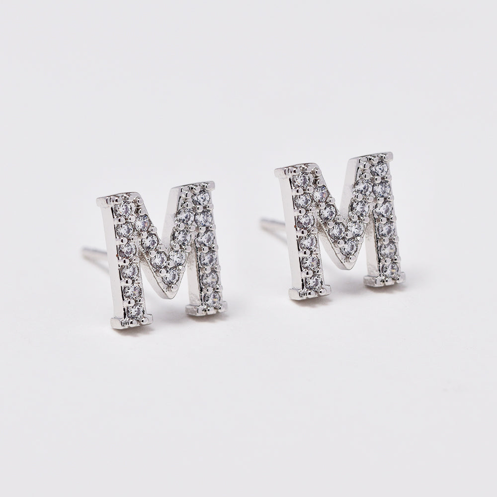 Premium silver plated cubic zirconia initial stud earring