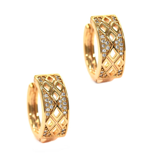 Premium gold plated cubic zirconia 18mm diamond cutout huggie earring