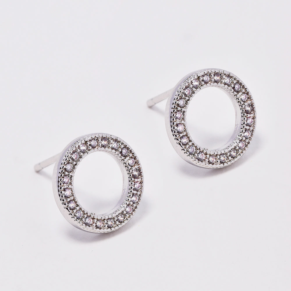 Premium silver plated cubic zirconia initial stud earring