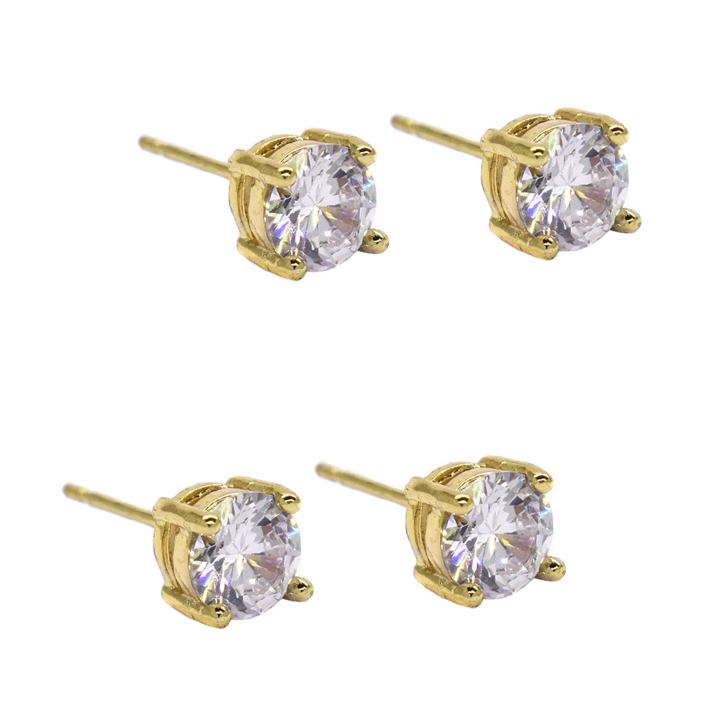 2 Pack premium silver plated 4 claw 6mm cubic zirconia stud earring - GFE918-YG